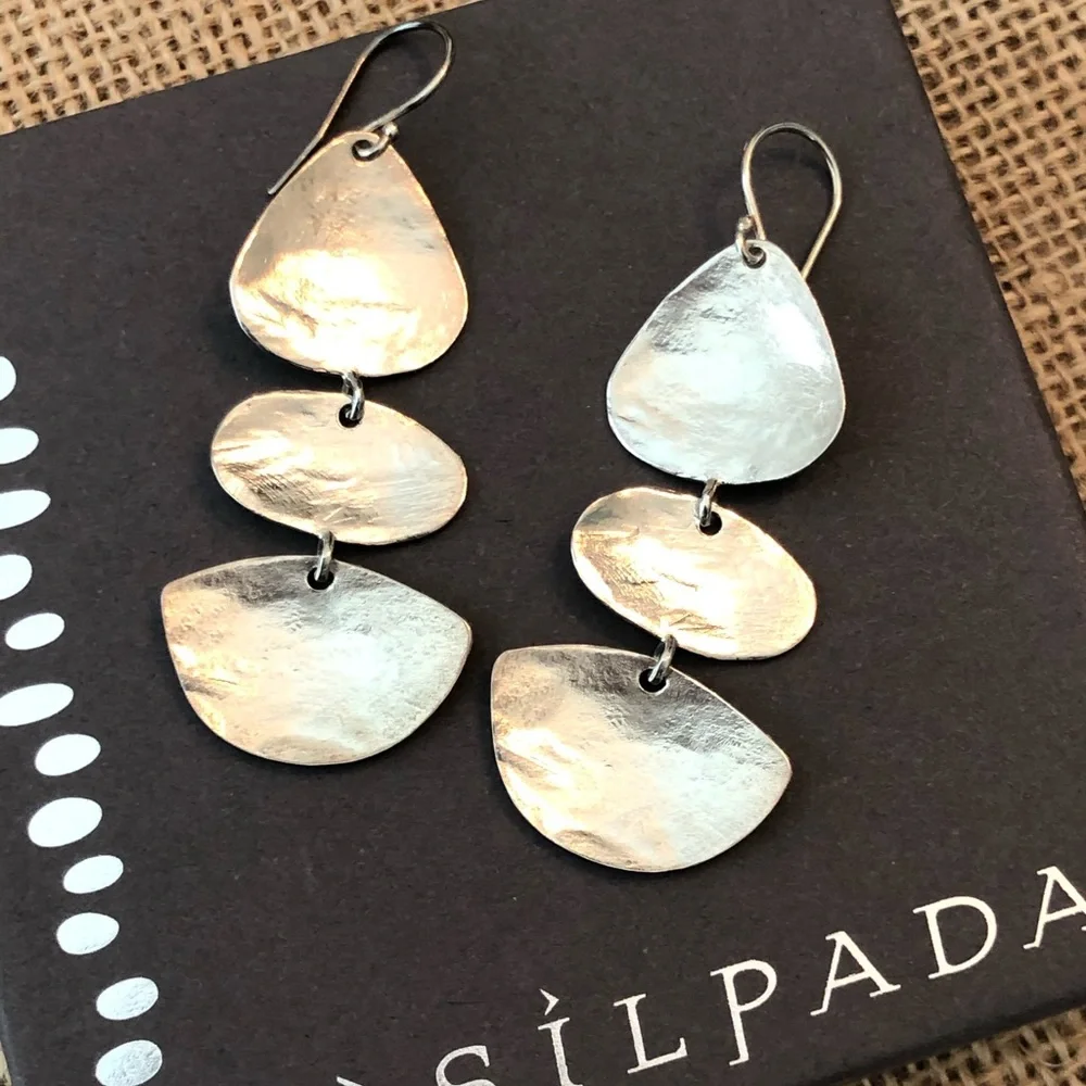 Silpada Three Disc Dangle .925 Sterling Silver Earrings - Picture 2 of 2